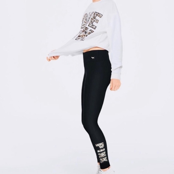 VS Pink Bling Leopard Logo Cotton Leggings - Picture 7 of 8